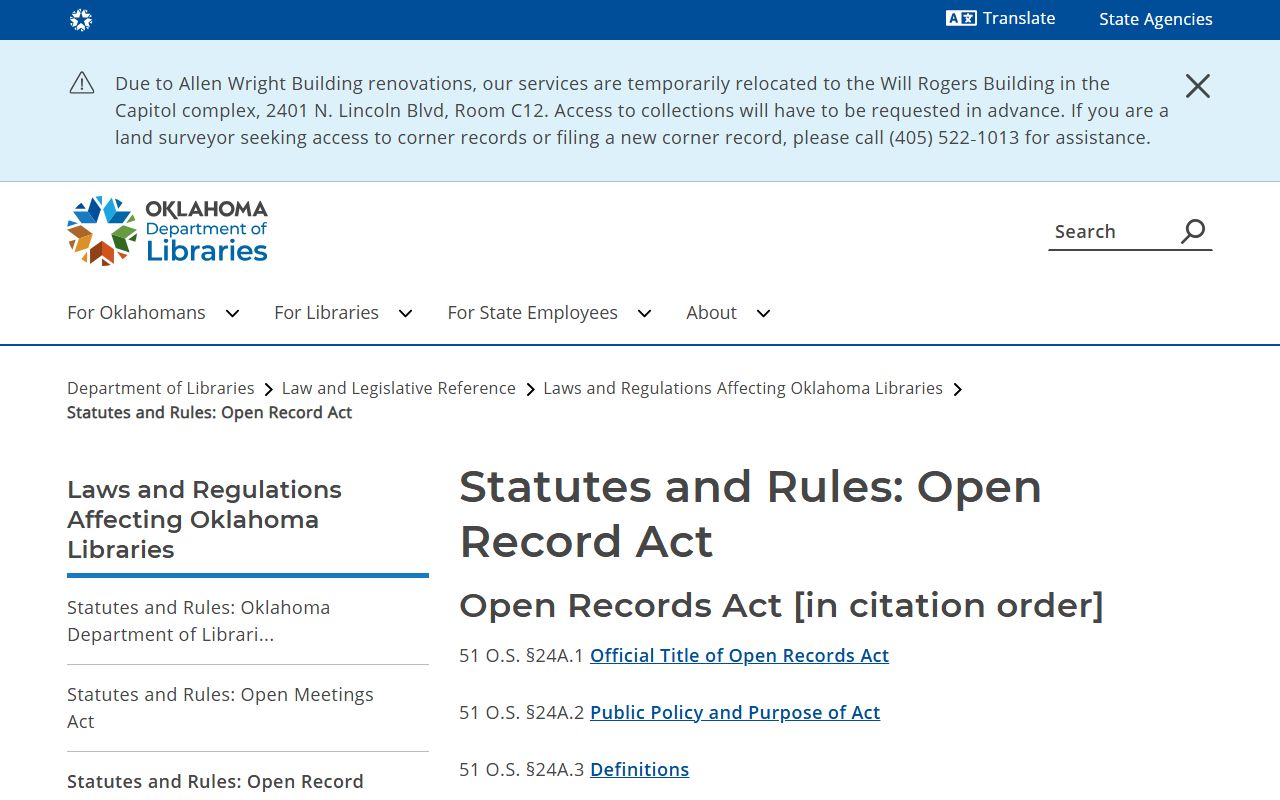 Oklahoma Open Records Act overview governing Woodward County Court Clerk records