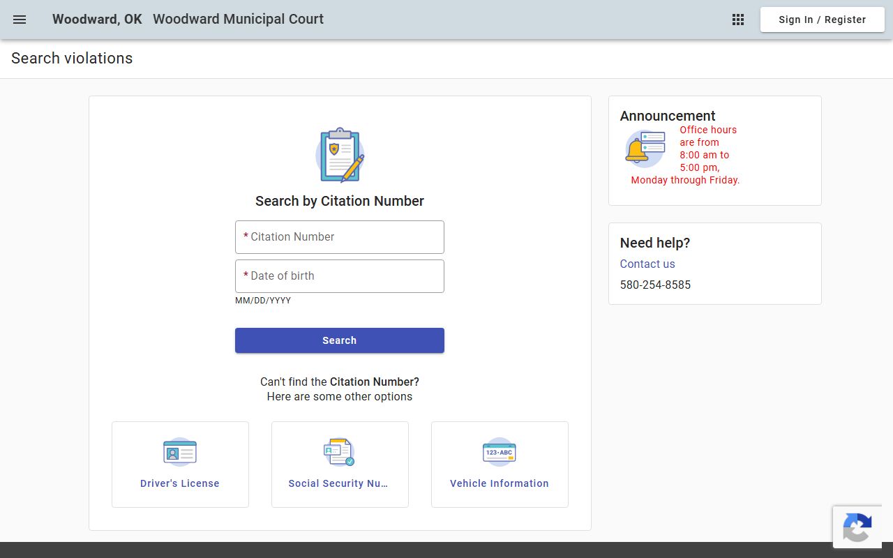 Woodward Municipal Court citation search for Woodward County arrest records and court charges