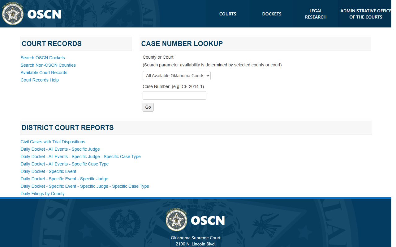 OSCN docket search for Woodward County court records