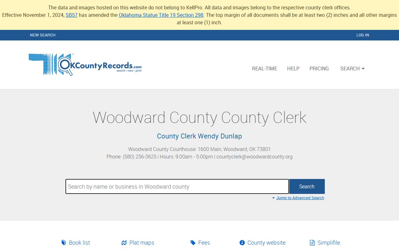 Woodward County Clerk land records portal versus court records