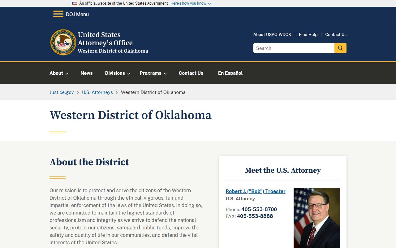 U.S. Attorney Western District of Oklahoma and Woodward County criminal court records