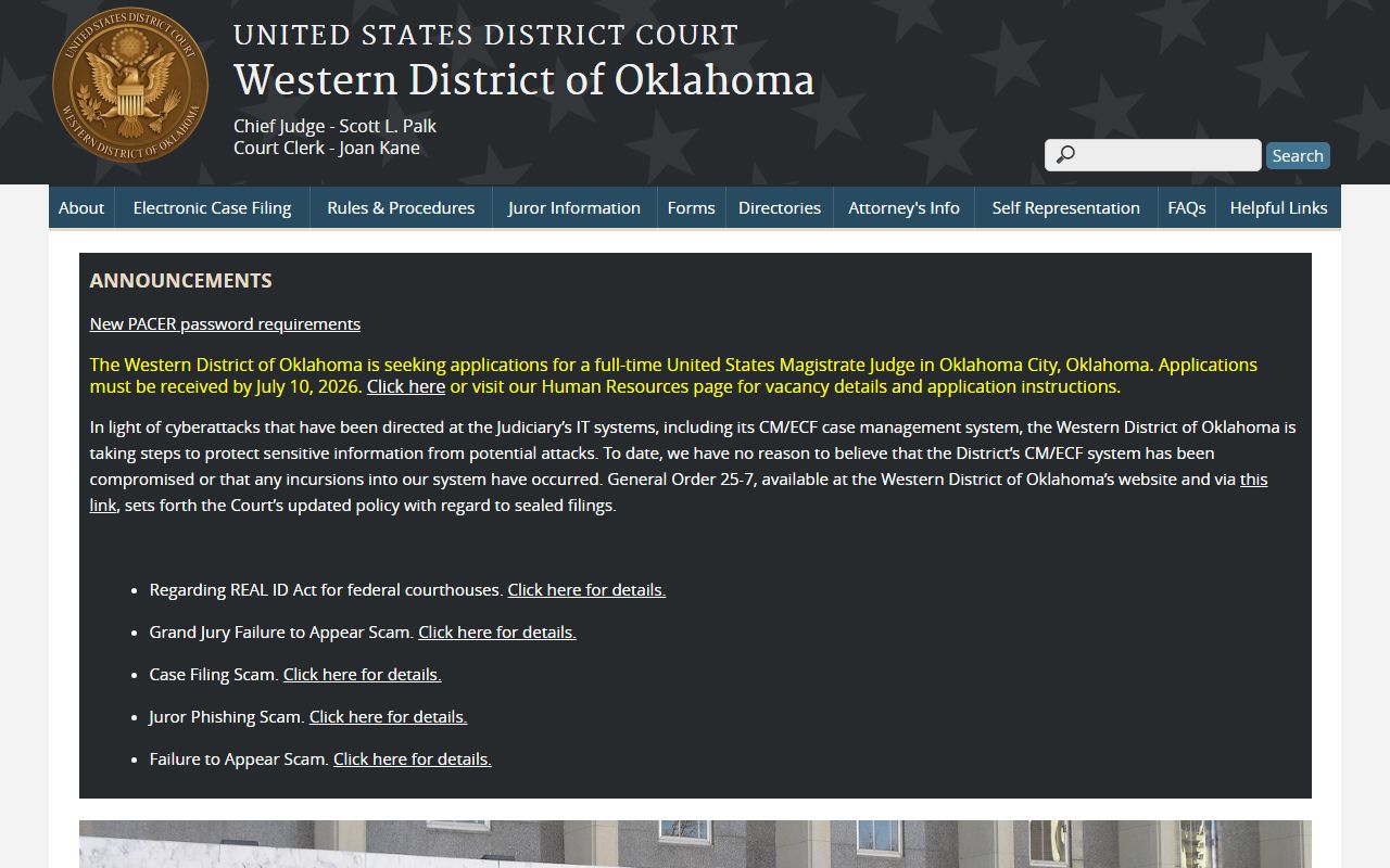 Western District of Oklahoma federal court covering Woodward County District Court area