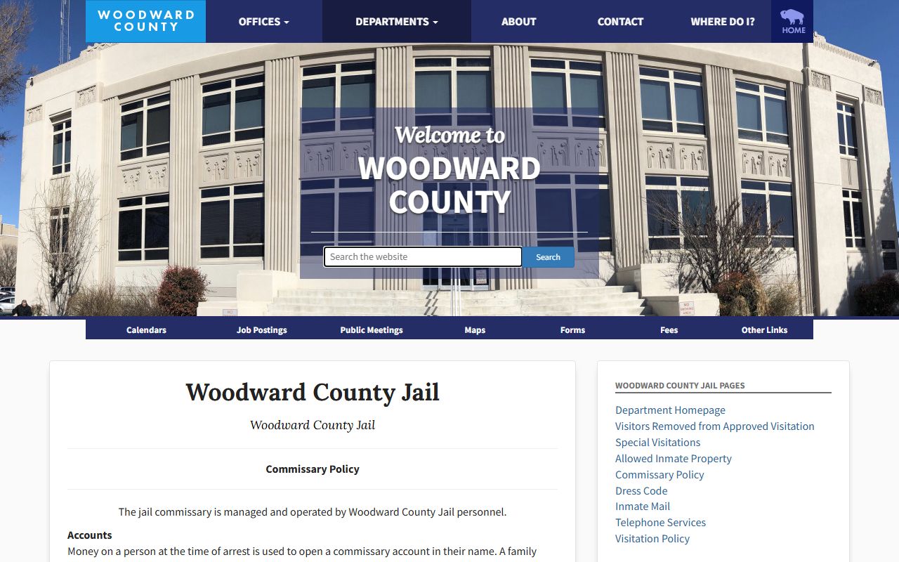 Woodward County jail commissary policy for inmate records