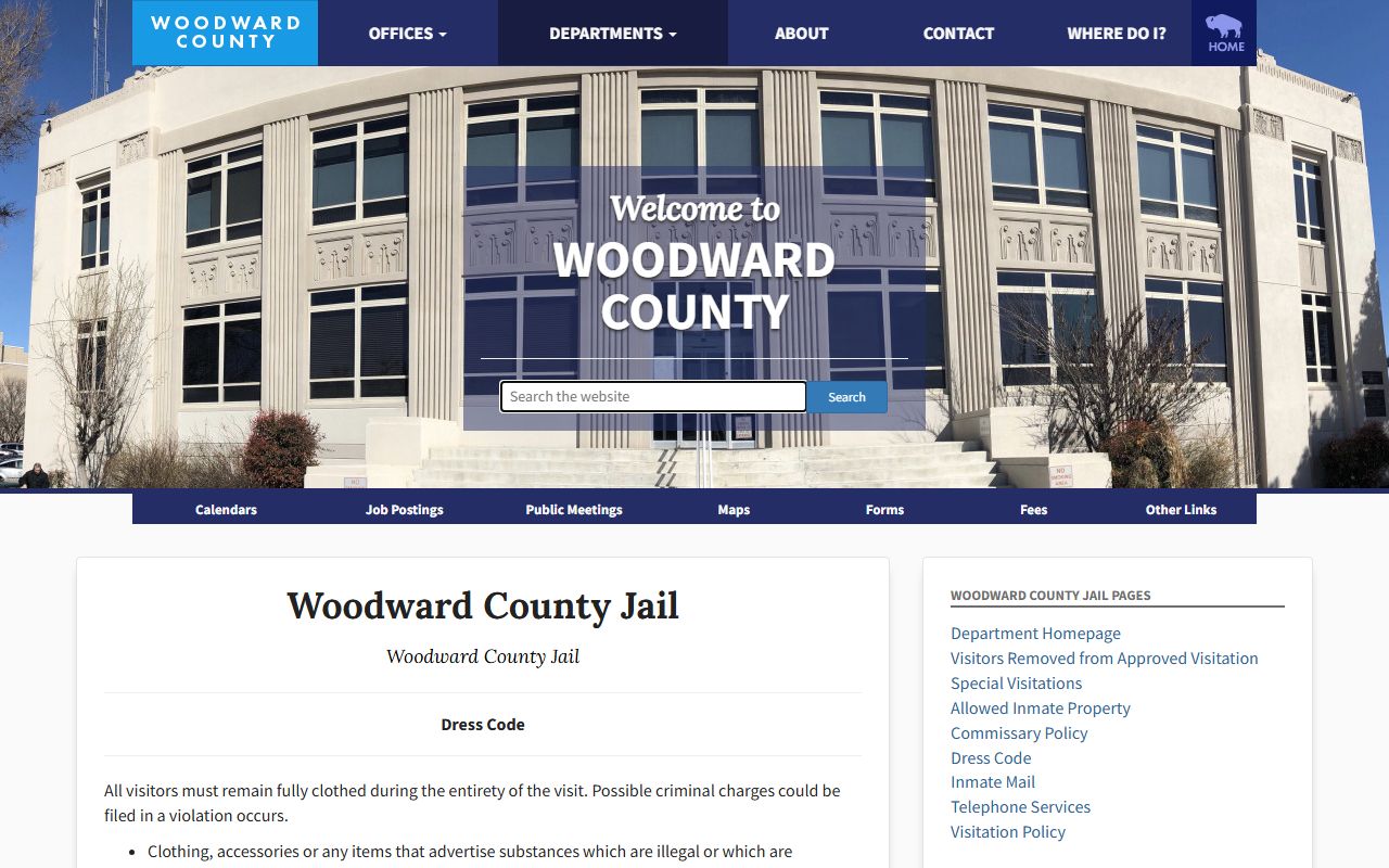 Woodward County jail visitation dress code policy for inmate records
