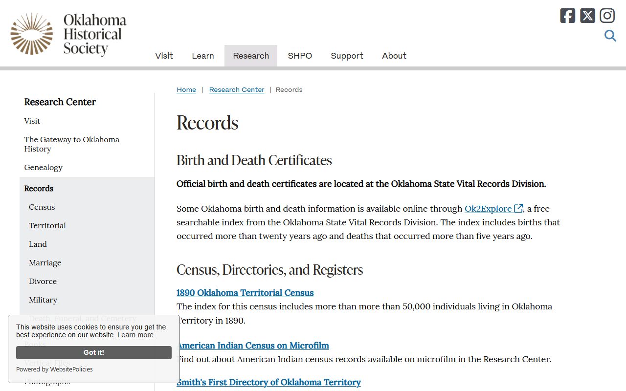 Oklahoma Historical Society guidance on Woodward County marriage and divorce records