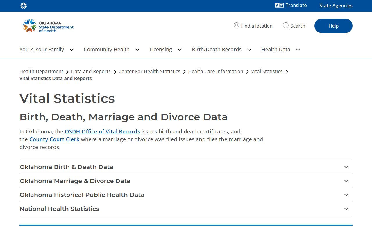 Oklahoma vital statistics guidance for Woodward County marriage and divorce records