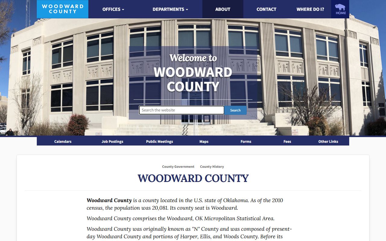 Woodward County courthouse and local history page for court records context