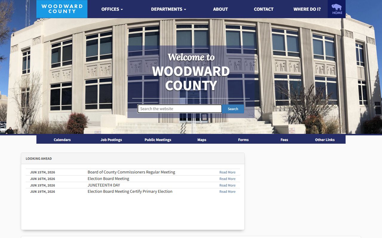 Woodward County official homepage with links to court records searches