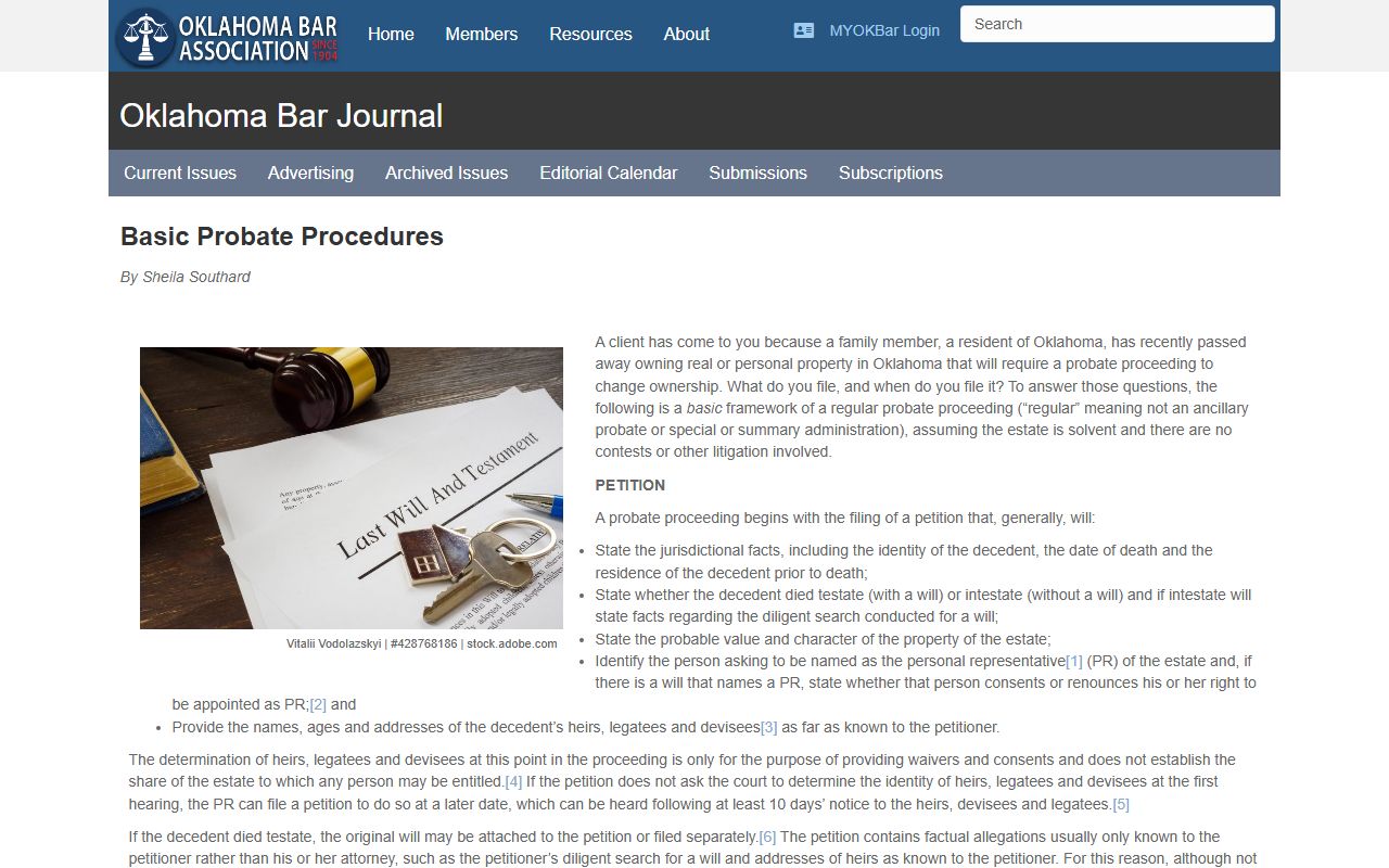 Oklahoma Bar basic procedures for Woodward County probate records filings